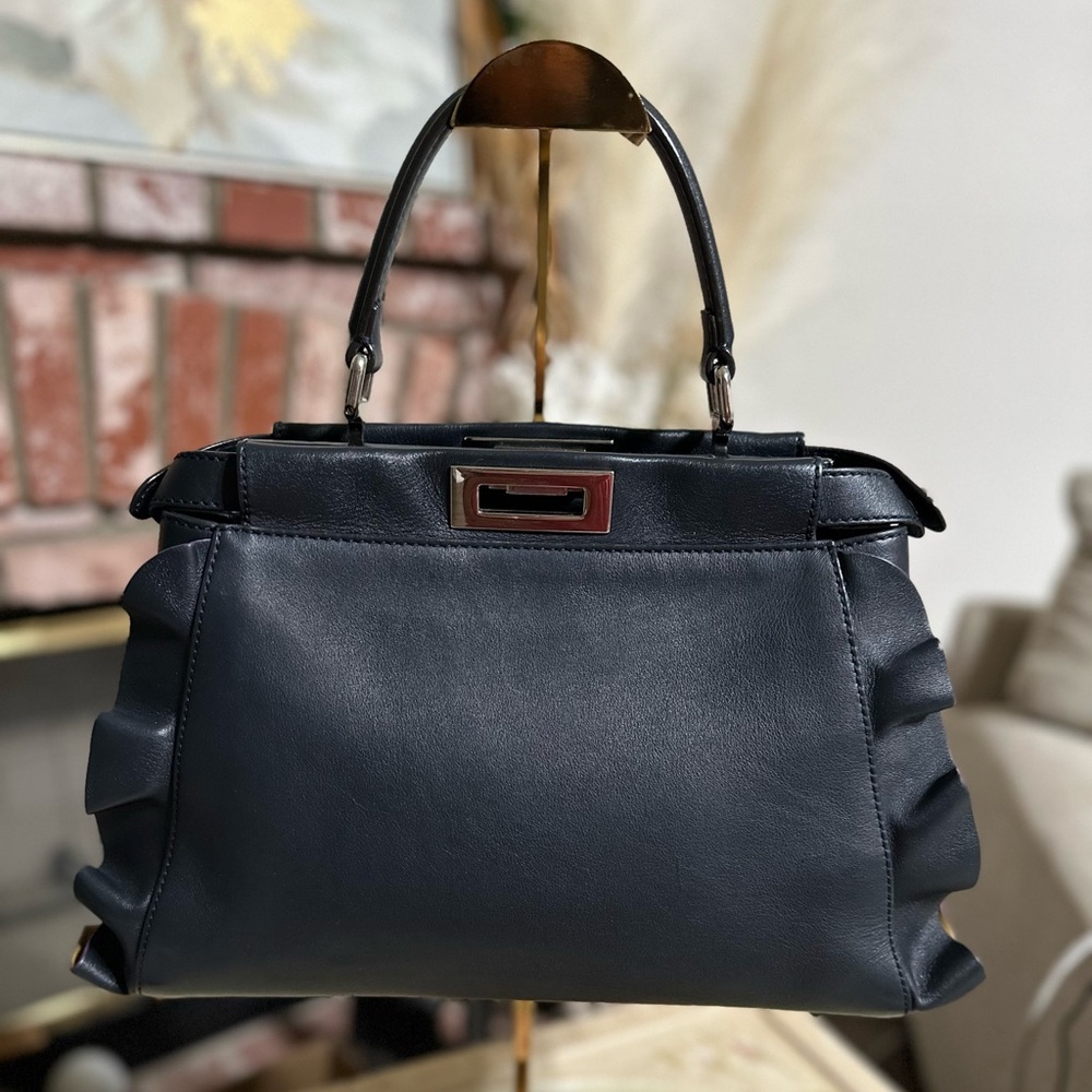 Rare Fendi Peekaboo Medium Leather Satchel in Dark Navy Blue